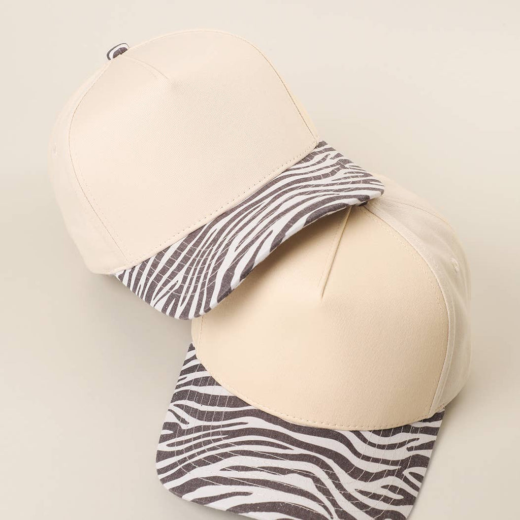 Two-Tone Zebra Printed Brim Canvas Trucker Hat: ZEBRA / ONE SIZE