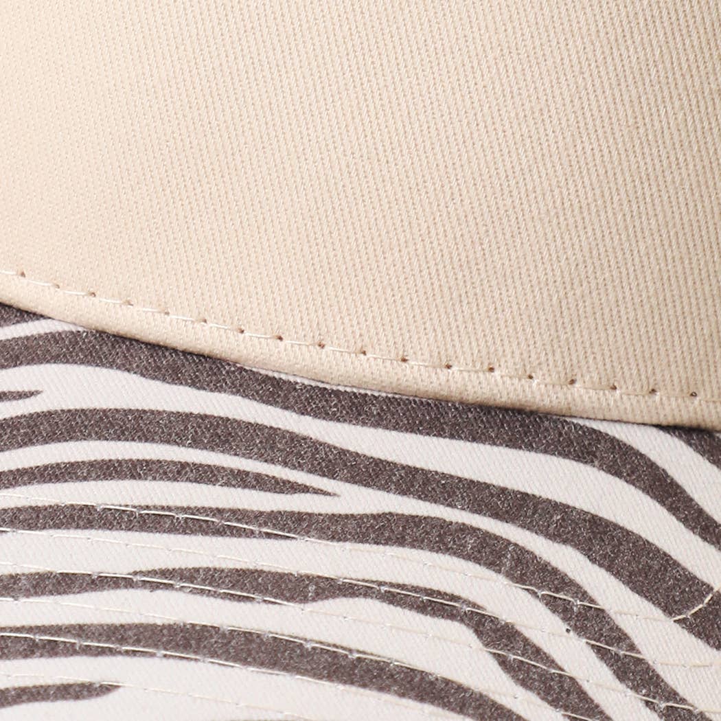 Two-Tone Zebra Printed Brim Canvas Trucker Hat: ZEBRA / ONE SIZE