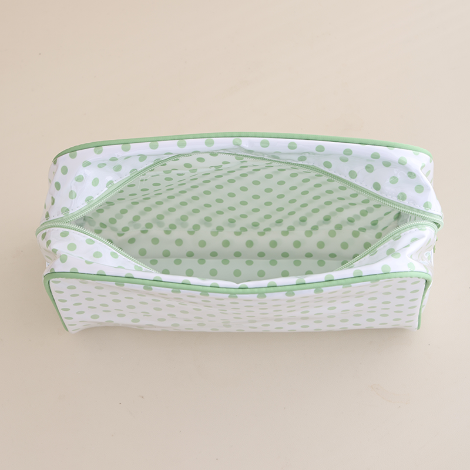 PVC Clear Coat Cosmetic Bag Make up Case Embroidery Blank: Green Dots