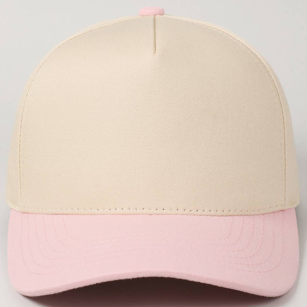 Plain Two-Tone Canvas Cotton Trucker Hat: LT PINK / ONE SIZE