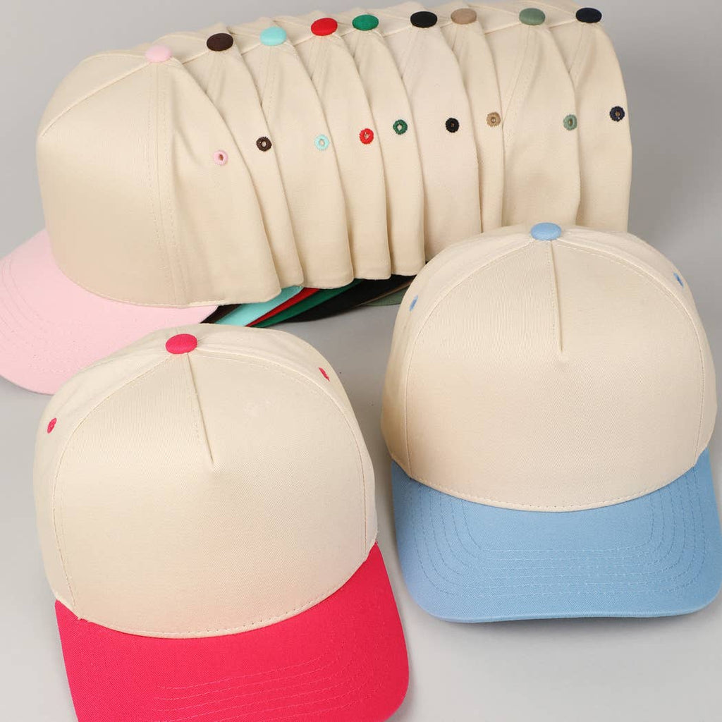 Plain Two-Tone Canvas Cotton Trucker Hat: LT PINK / ONE SIZE